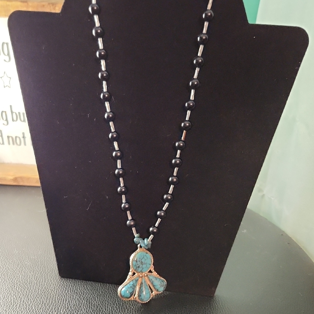 Black Bead and Turquoise Color Necklace